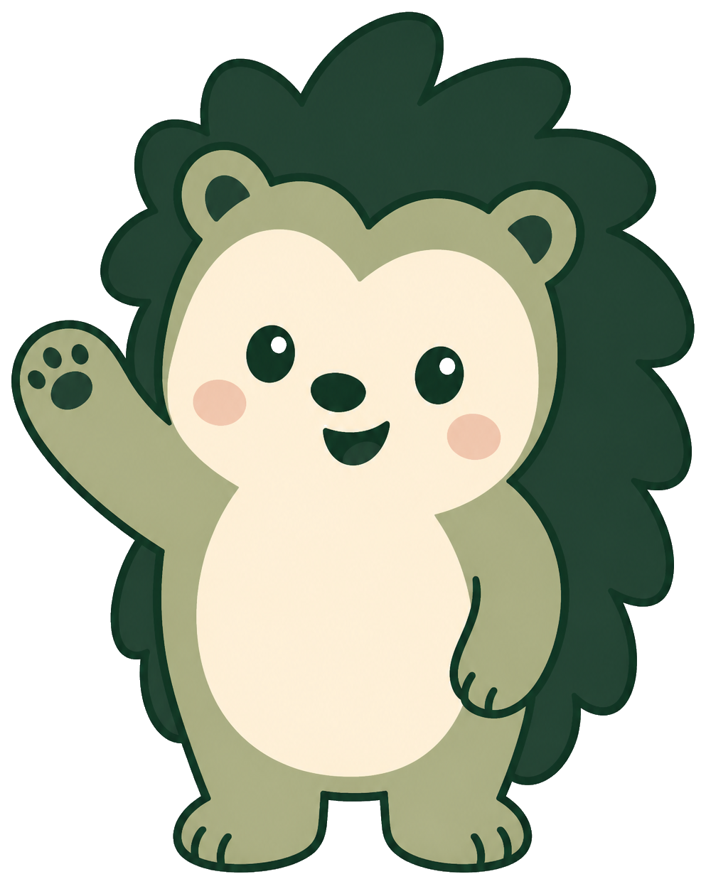 Munchkinville mascot, a friendly hedgehog waving